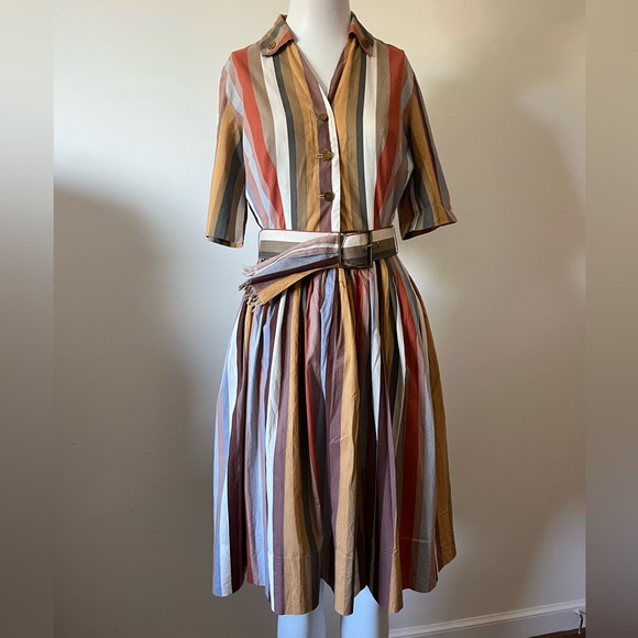 Craig Taylor Dresses & Skirts - Vintage Carol Craig Striped Multicolor Midi Dress with Belt
